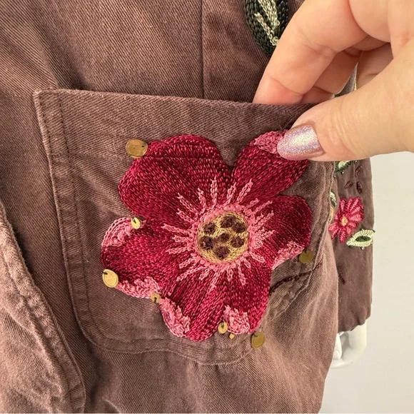 Passports Brown Beaded Jacket Size XL Floral Embroidery V-Neck Boho Artsy Casual - Picture 5 of 12